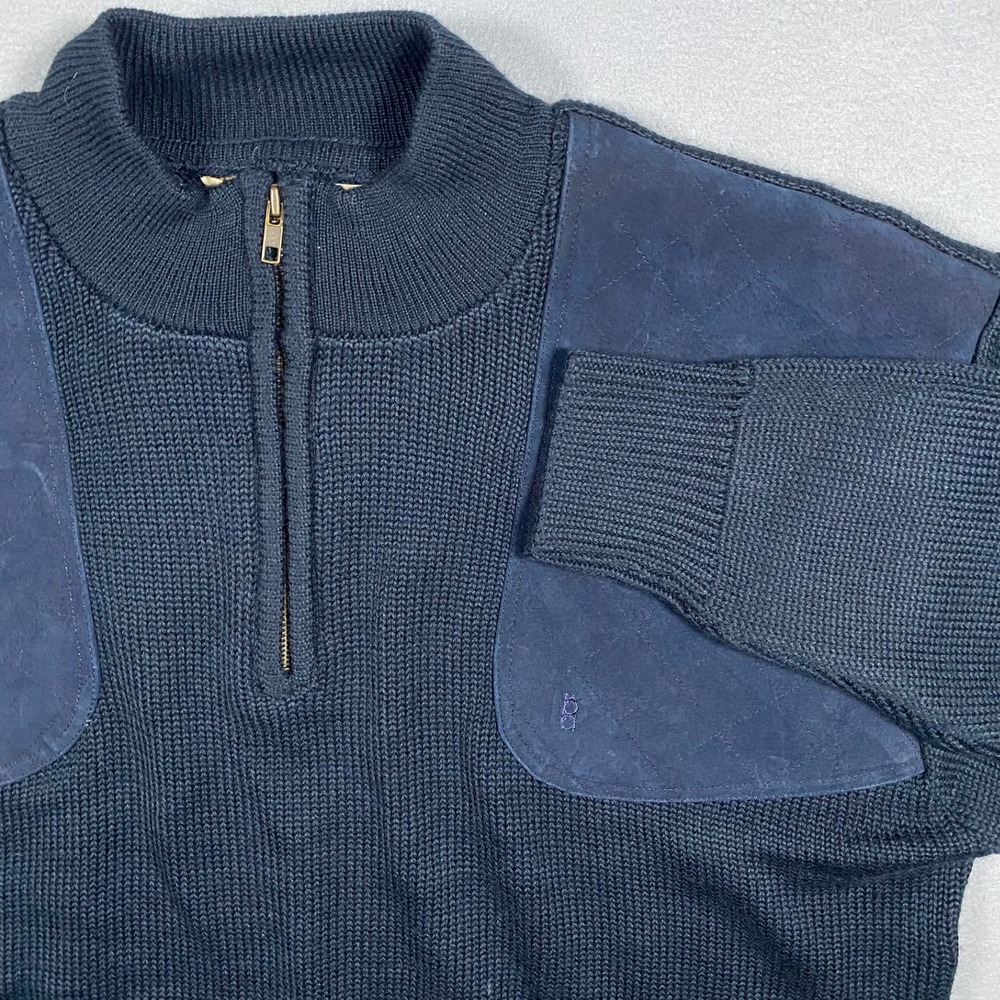 Bob Allen Mens 2XL Navy Blue Wool Blend Shooting Sweater Quilted Shoulder‎ Patch
